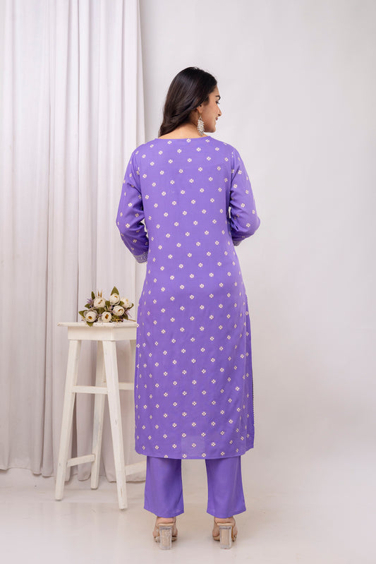 Embroidered V Neck Women Straight Rayon Kurta Set