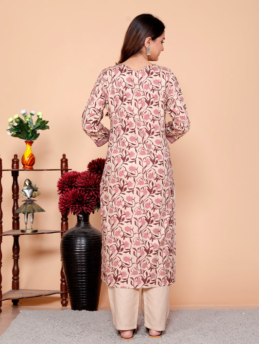 Wine Dabu Printed Rayon Printed Straight Women Kurta