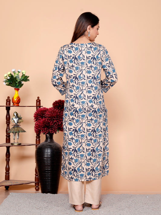 Teal Dabu Printed Rayon Printed Straight Women Kurta