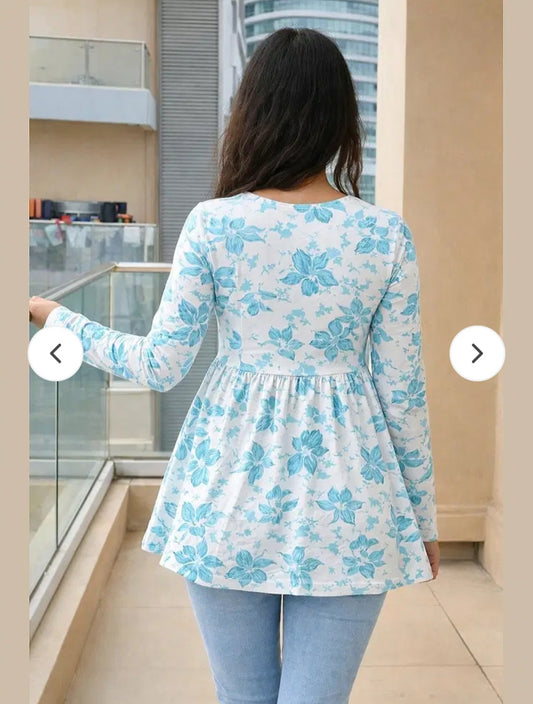 Veshviti Women Rama Floral Print Peplum Top | V-Neck Flared Casual Top