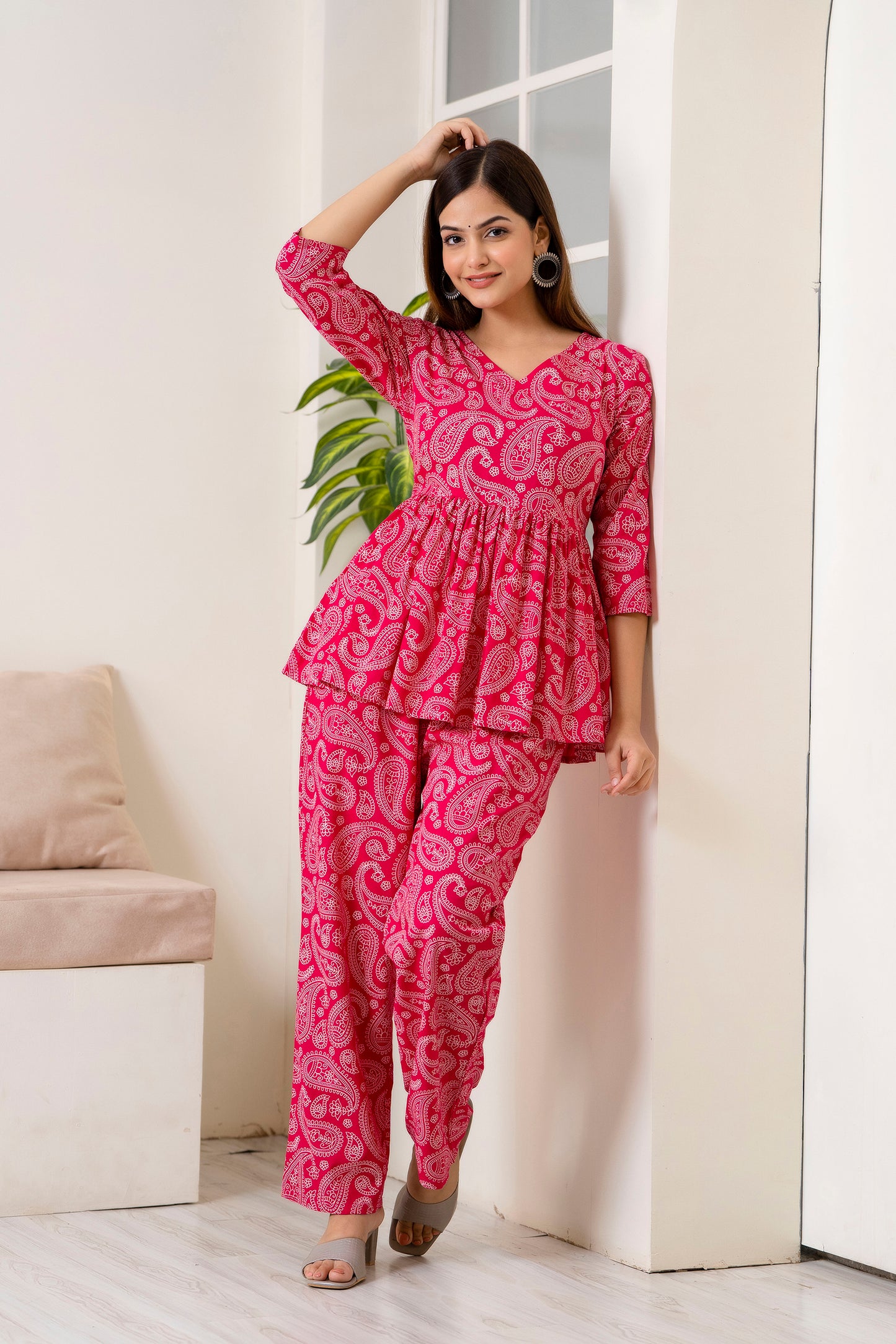 Veshviti pink Rayon Flared co-ord set