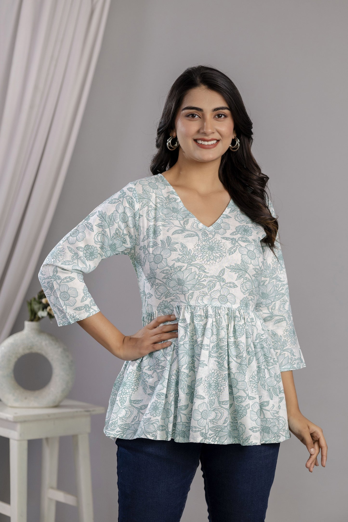 Veshviti Women Floral Print Peplum Top | V-Neck Casual Wear Top