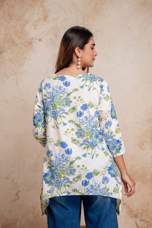 Floral Printed Short Sleeve Women's Top