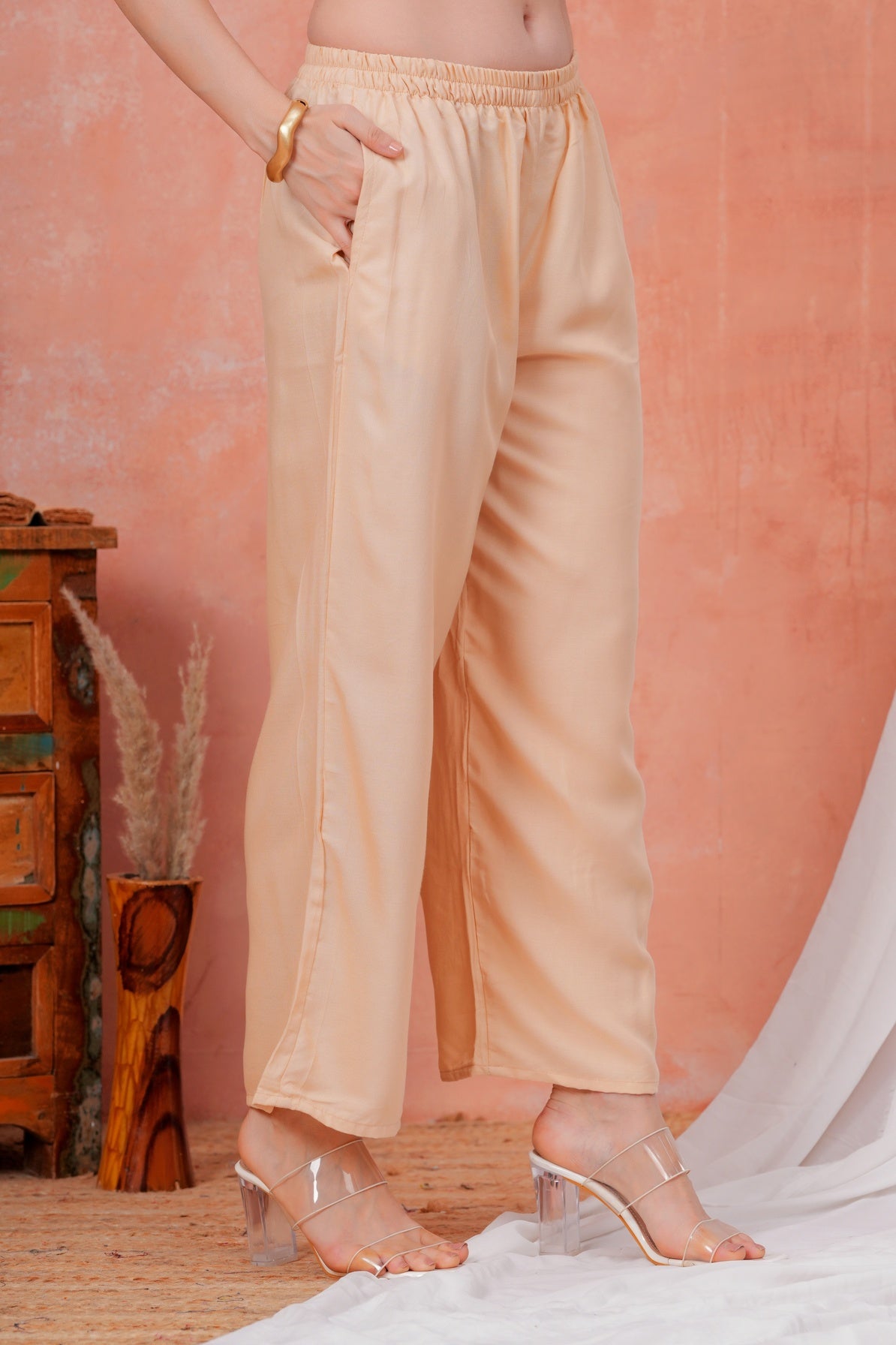 Women Brown Shirt Collar Top With Beige Palazzo Co-Ord Set