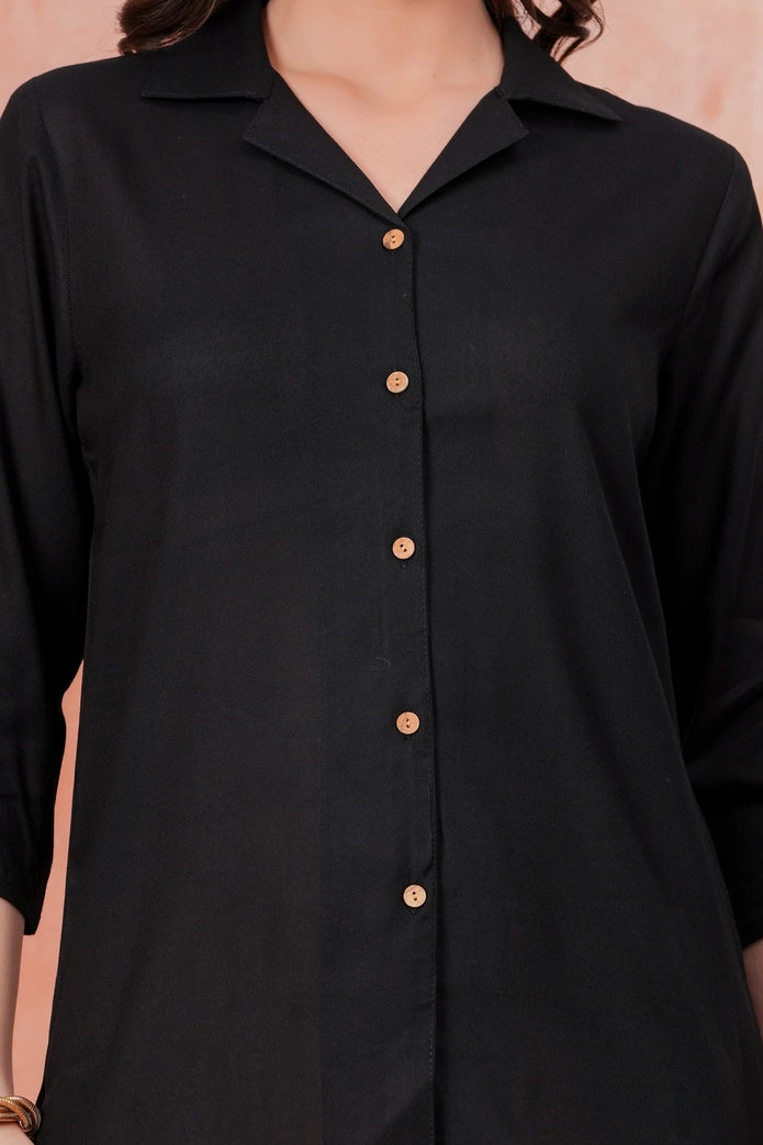 Women Black Shirt Collar Top With Beige Palazzo Co-Ord Set