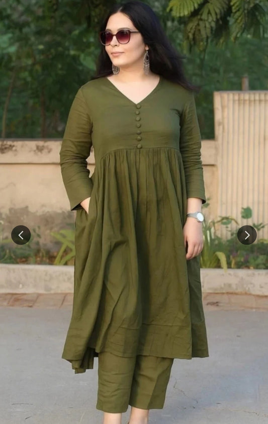 Women Green Rayon Kurta Pant Co-Ord Set | Stylish Casual Ethnic Cord Set for Women | Comfortable Daily Wear Outfit