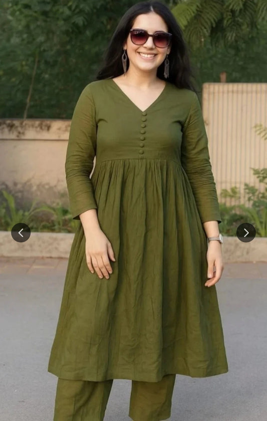 Women Green Rayon Kurta Pant Co-Ord Set | Stylish Casual Ethnic Cord Set for Women | Comfortable Daily Wear Outfit