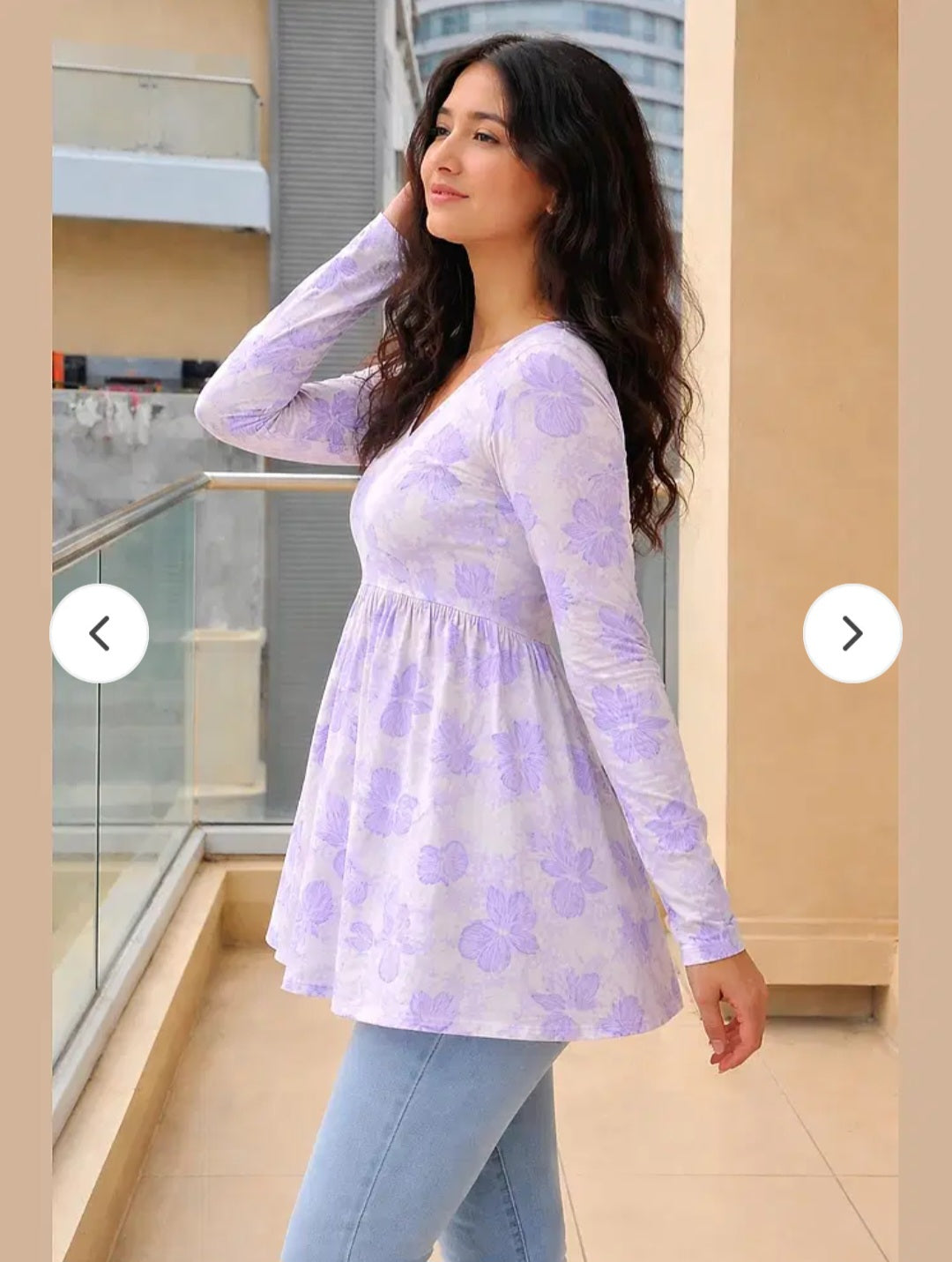 Veshviti Women Lavender Floral Print Peplum Top | V-Neck Flared Casual Top