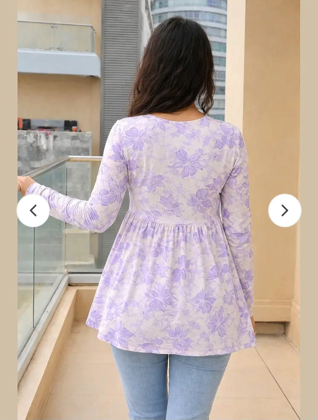 Veshviti Women Lavender Floral Print Peplum Top | V-Neck Flared Casual Top