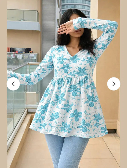 Veshviti Women Rama Floral Print Peplum Top | V-Neck Flared Casual Top