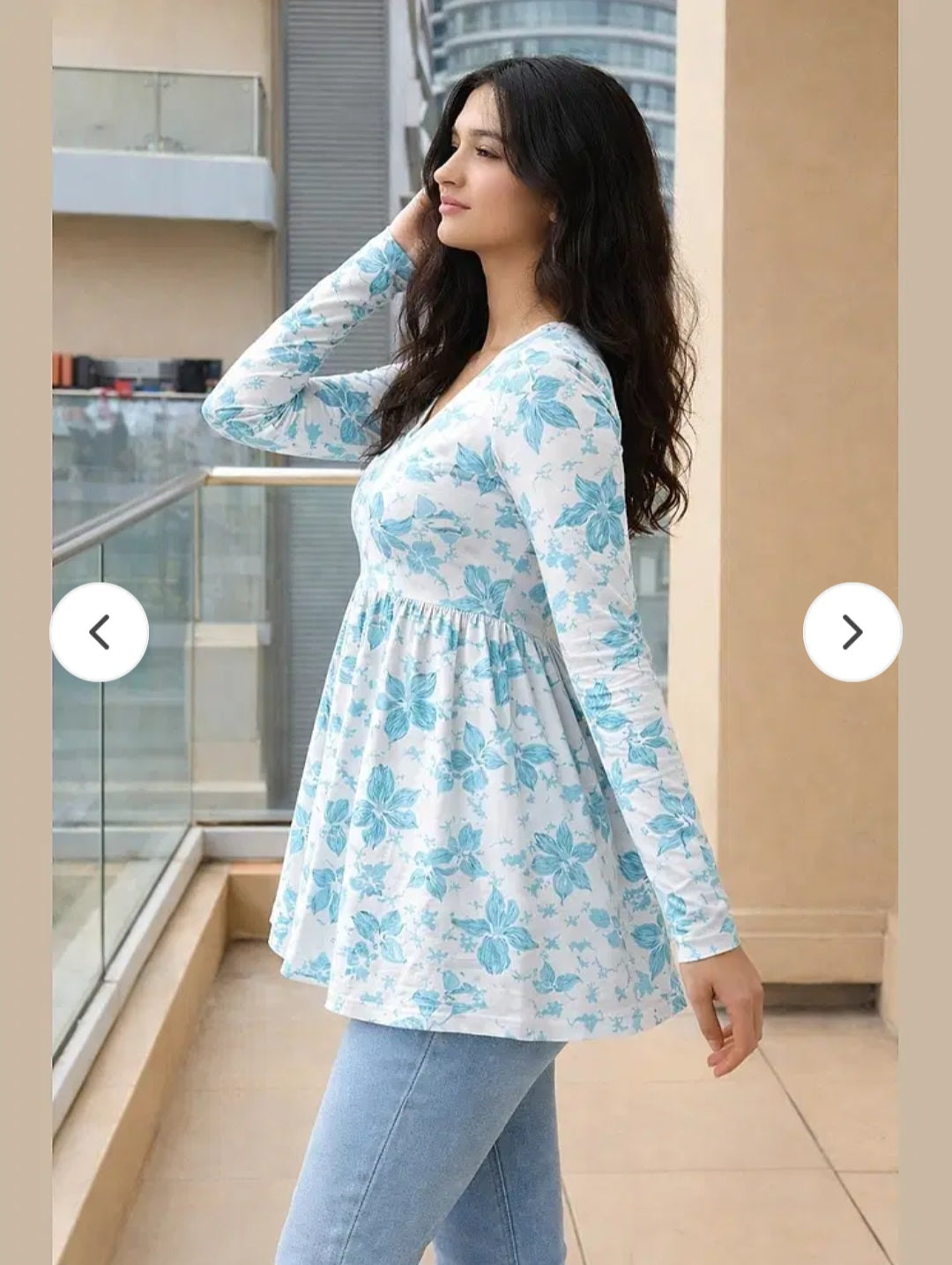 Veshviti Women Rama Floral Print Peplum Top | V-Neck Flared Casual Top