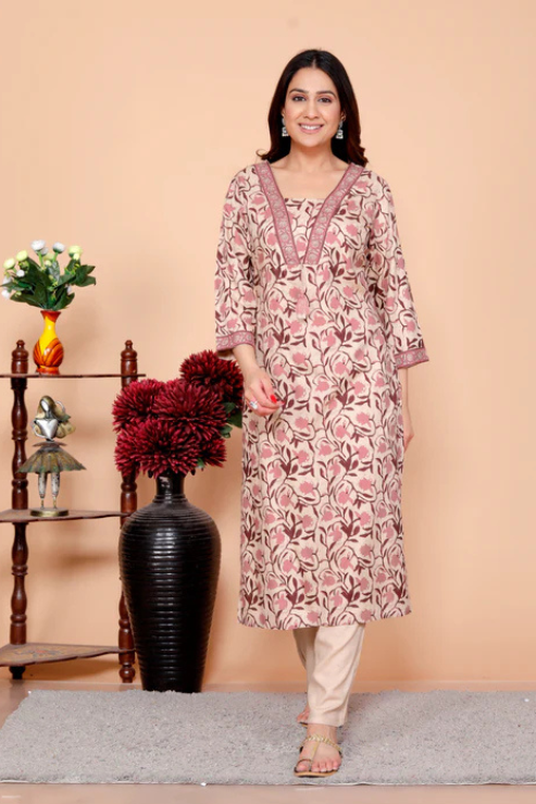 Wine Dabu Printed Rayon Printed Straight Women Kurta
