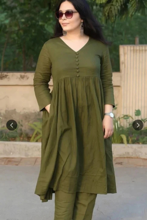 Women Green Rayon Kurta Pant Co-Ord Set | Stylish Casual Ethnic Cord Set for Women | Comfortable Daily Wear Outfit