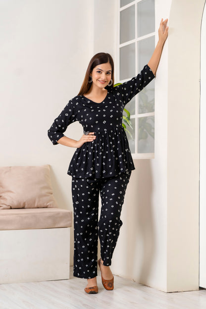 Veshviti Black Geometric Diamond print Flared Co-ord Set