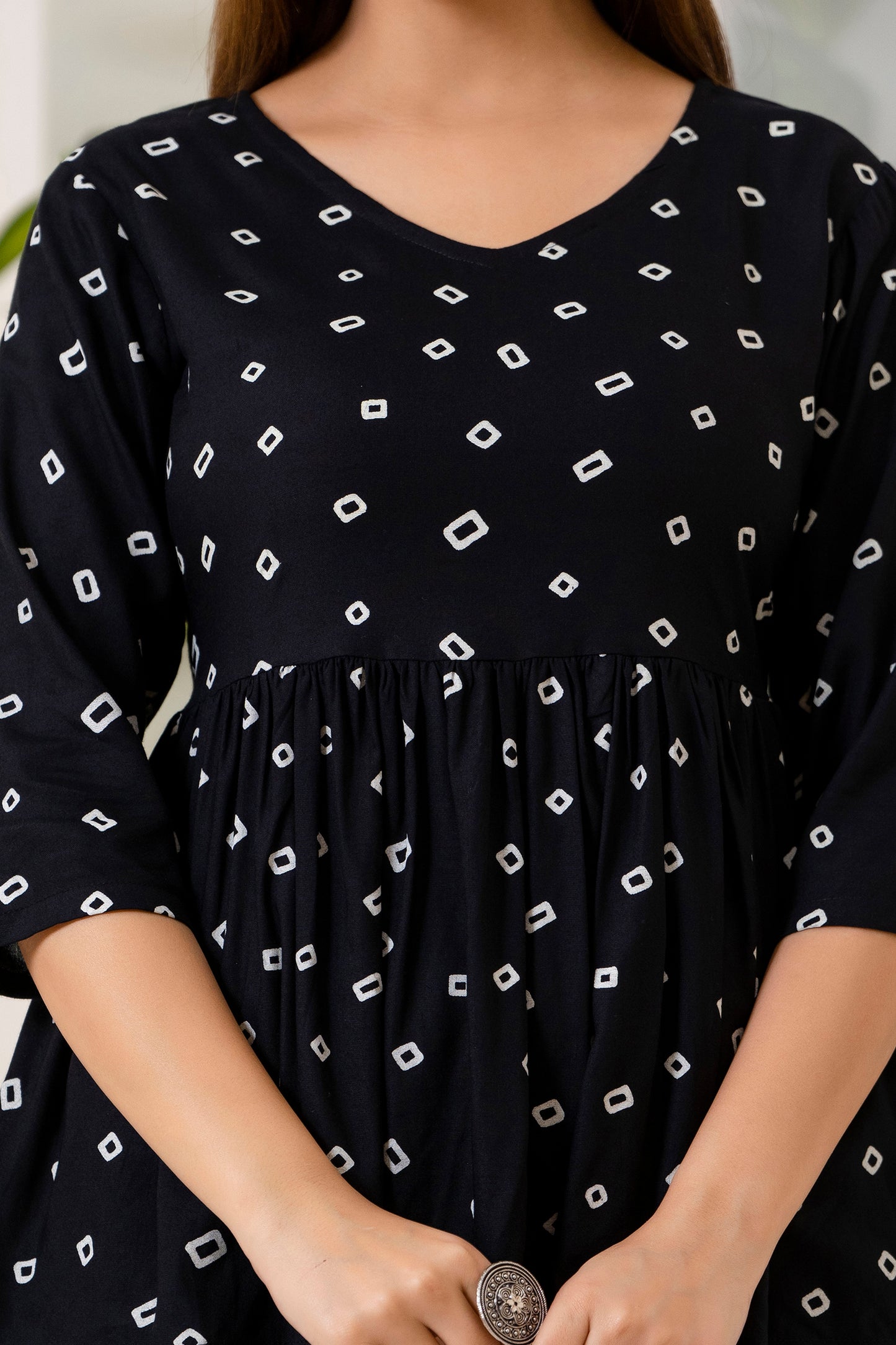 Veshviti Black Geometric Diamond print Flared Co-ord Set