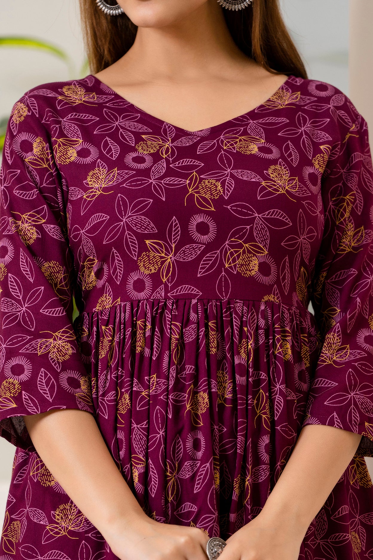 Veshviti Wine Leafs Printed Rayon Co-ord Set