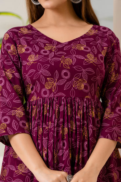 Veshviti Wine Leafs Printed Rayon Co-ord Set