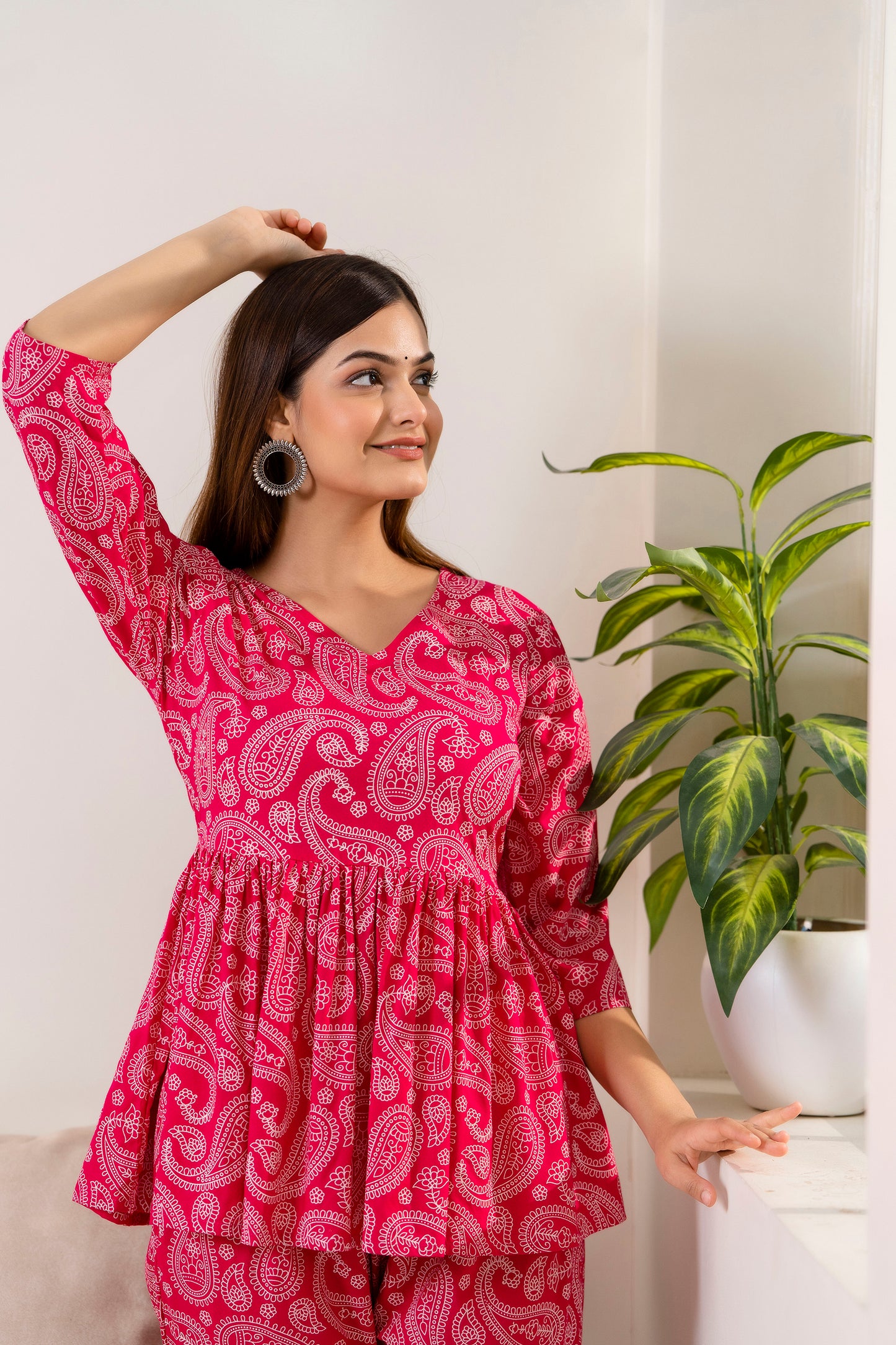 Veshviti  pink Rayon Flared co-ord set