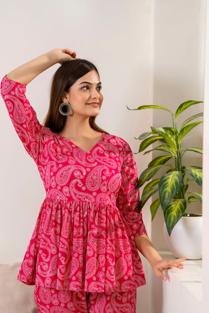 Veshviti  pink Rayon Flared co-ord set