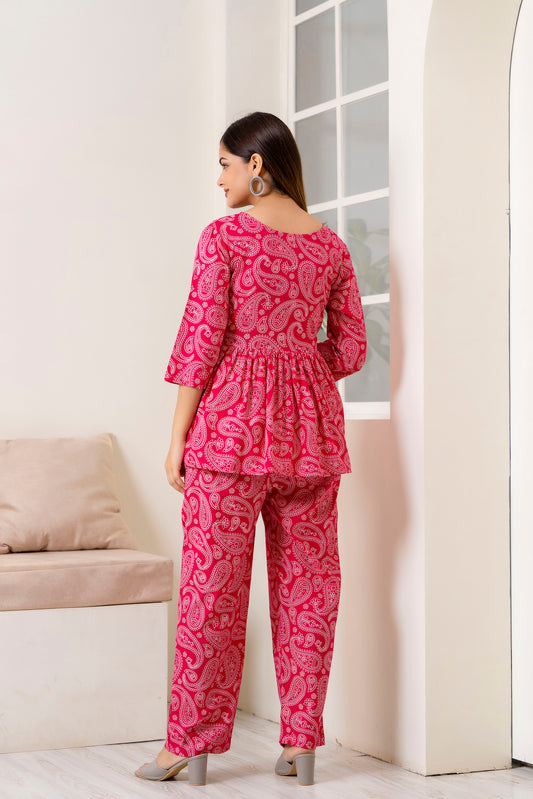Veshviti  pink Rayon Flared co-ord set