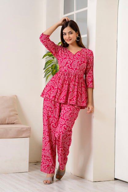 Veshviti  pink Rayon Flared co-ord set