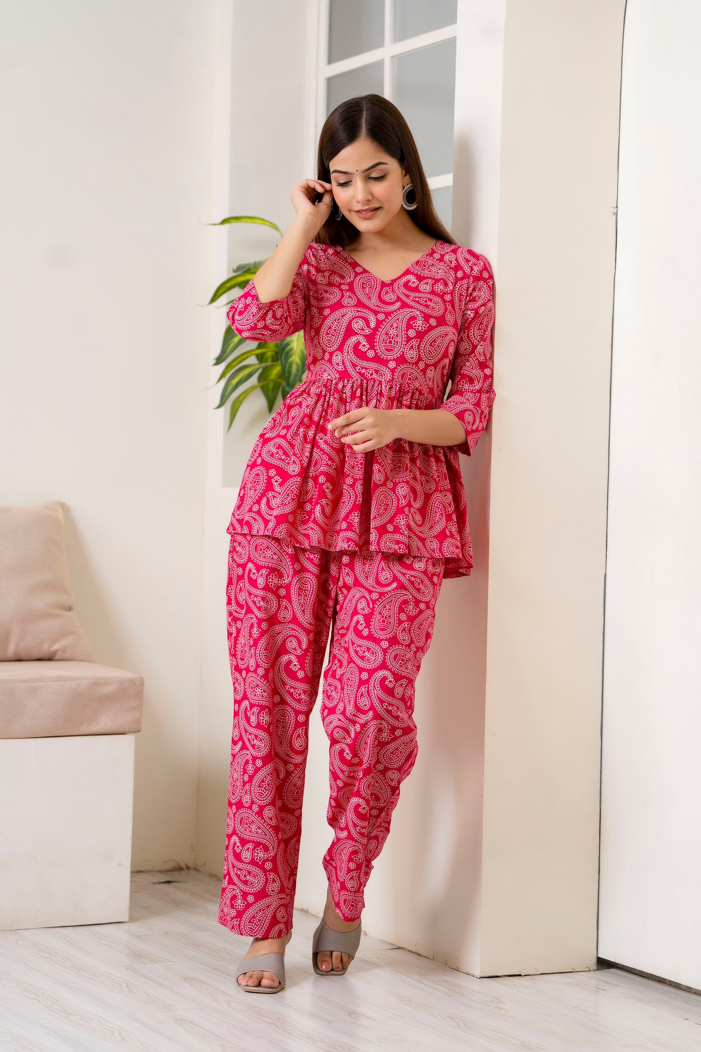 Veshviti  pink Rayon Flared co-ord set