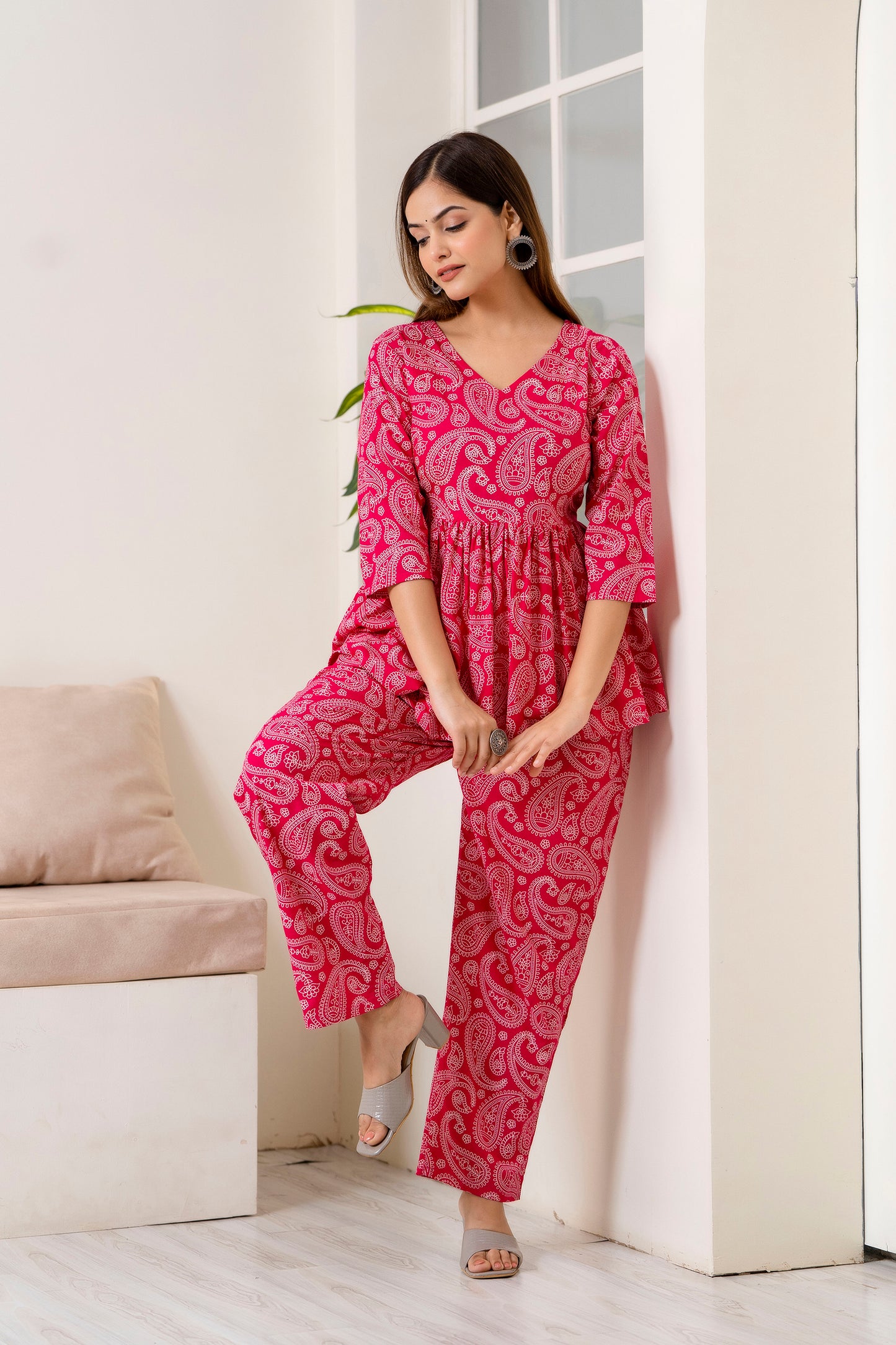 Veshviti  pink Rayon Flared co-ord set
