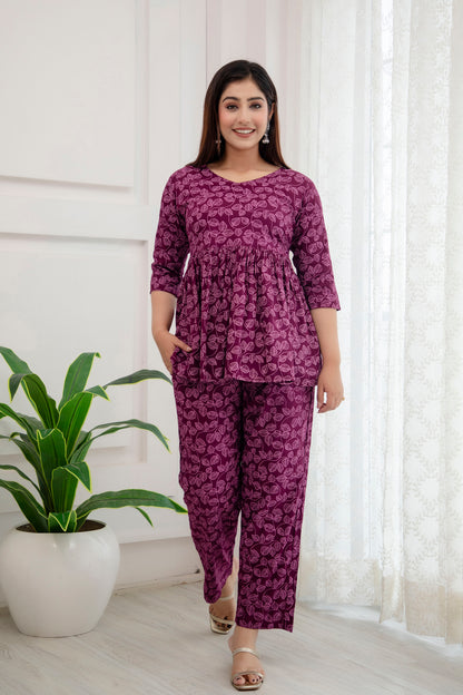 Veshviti Wine Leaf Printed Rayon Co-ord Set