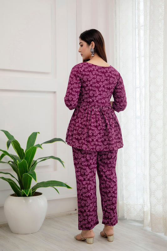 Veshviti Wine Leaf Printed Rayon Co-ord Set