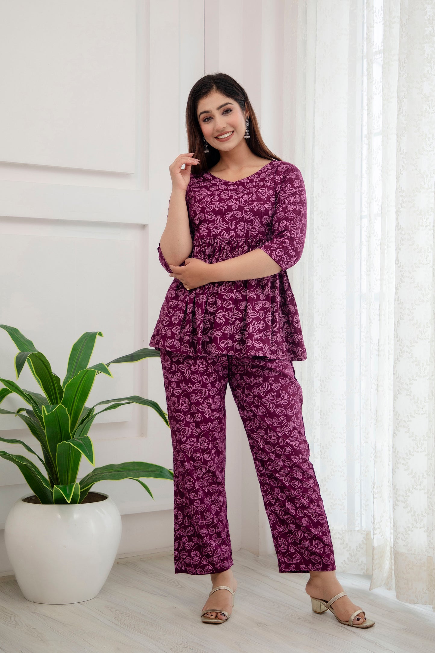 Veshviti Wine Leaf Printed Rayon Co-ord Set