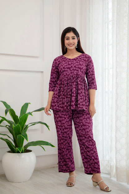 Veshviti Wine Leaf Printed Rayon Co-ord Set