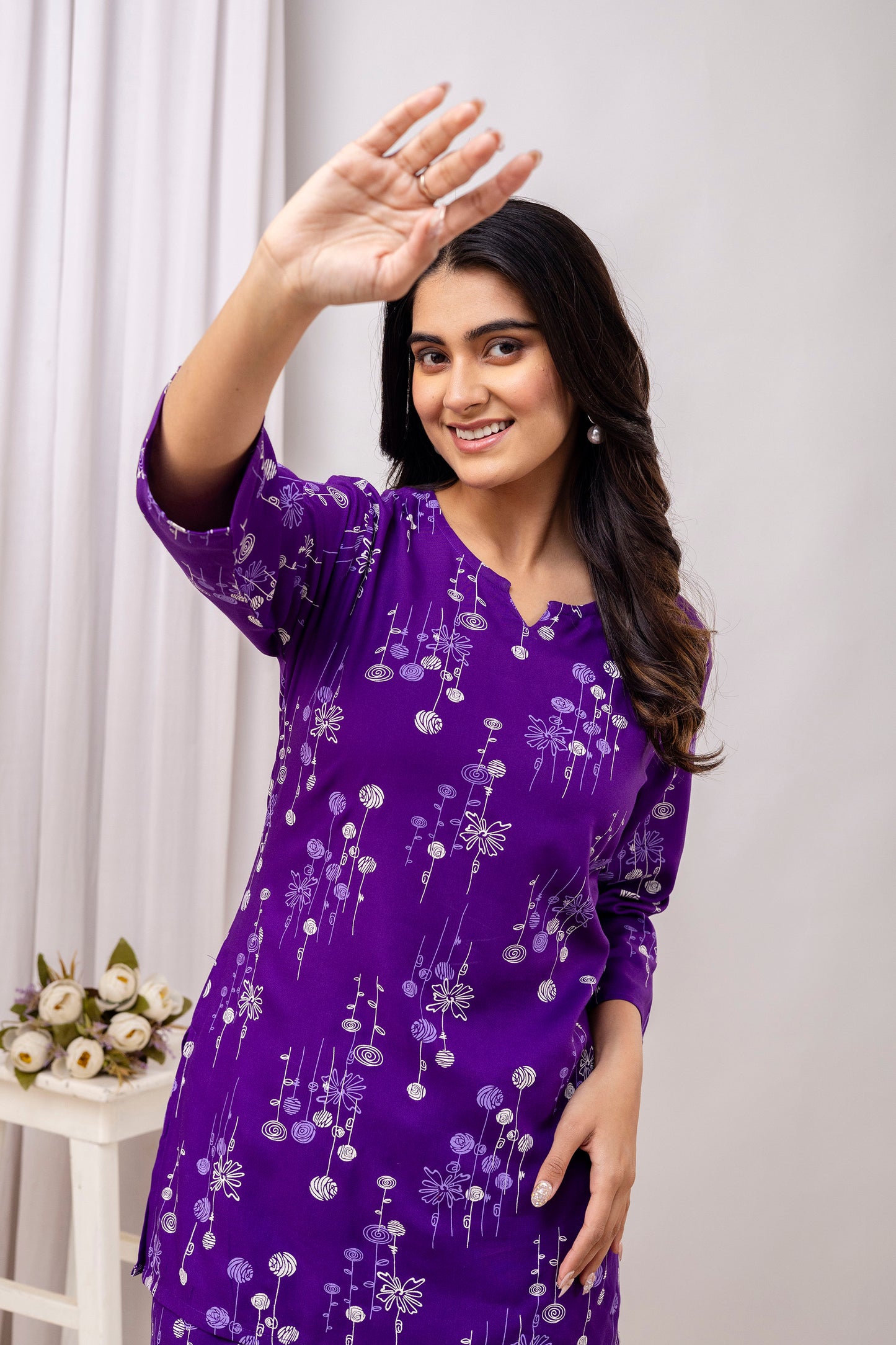 Veshviti Purle Leaf Motif Printed Rayon co-ord set