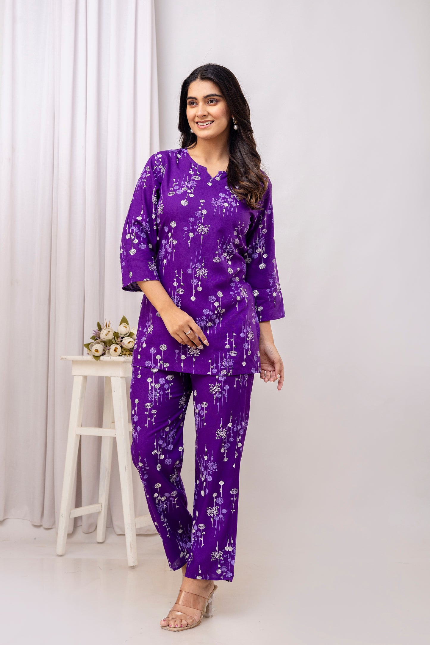 Veshviti Purle Leaf Motif Printed Rayon co-ord set