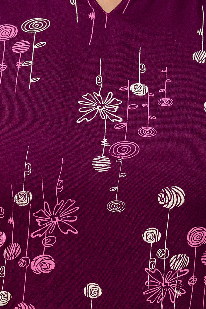 Veshviti Wine Floral Printed Rayon Co-ord Set