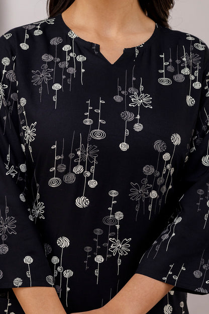 Veshviti Black Rayon Printed Round Neck Pattern Co-ord Set