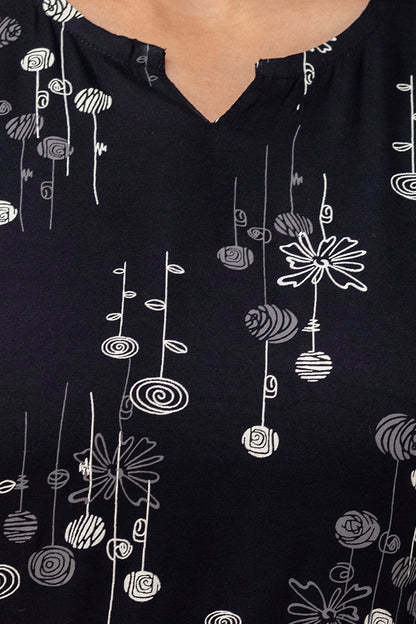 Veshviti Black Rayon Printed Round Neck Pattern Co-ord Set