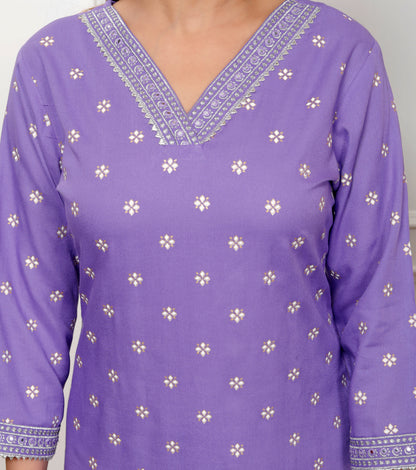 Embroidered V Neck Women Straight Rayon Kurta