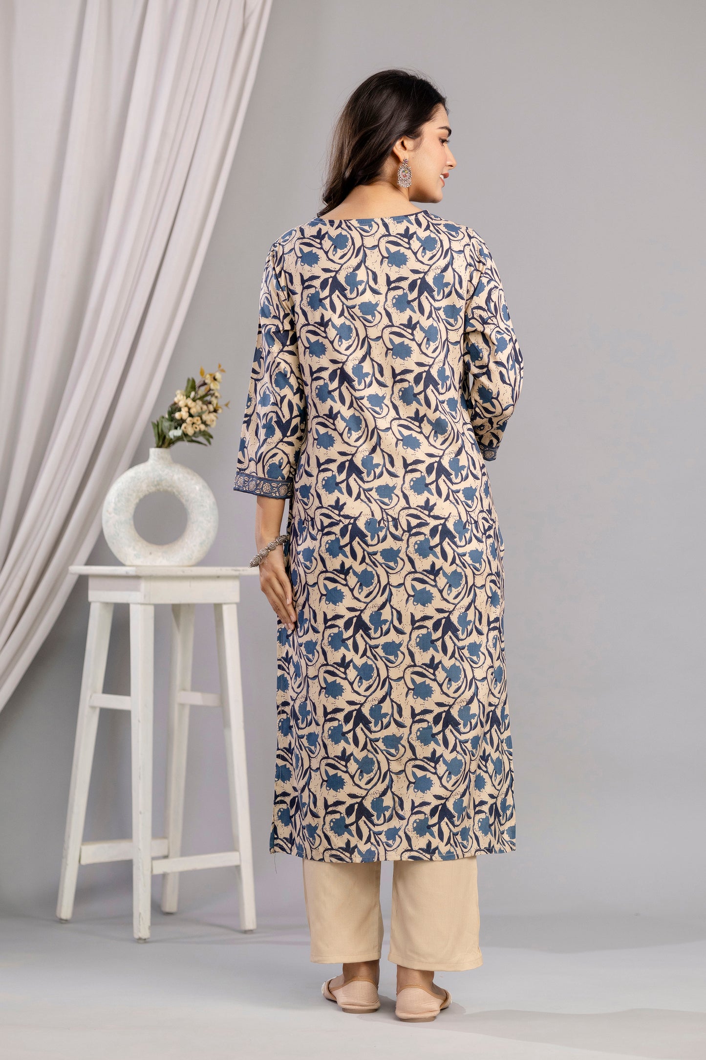 Teal Dabu Printed Rayon Printed Straight Women Kurta Set