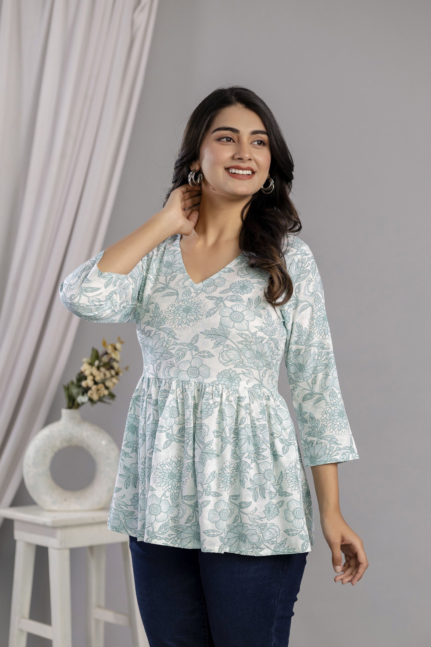 Veshviti Women Floral Print Peplum Top | V-Neck Casual Wear Top
