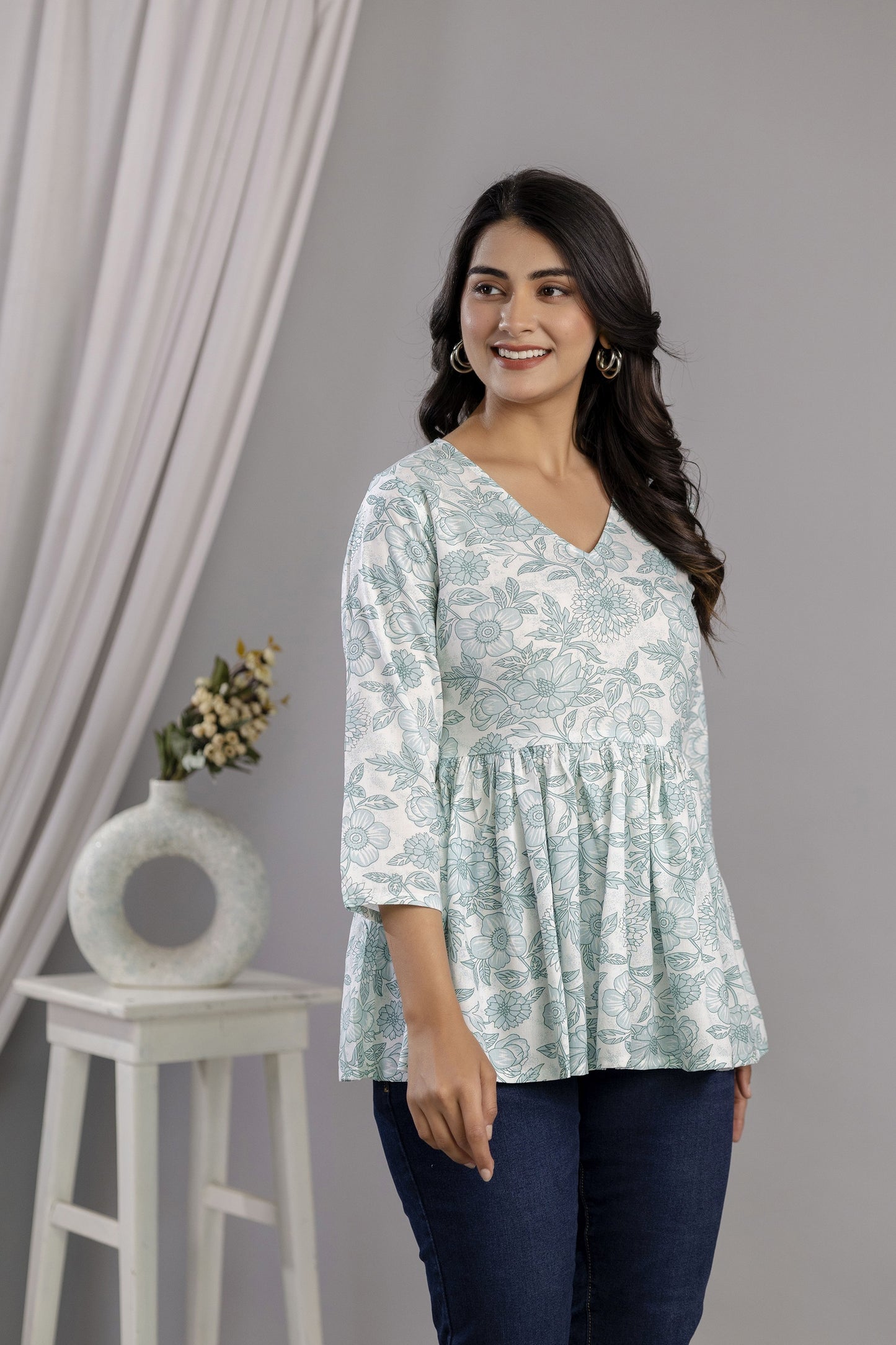 Veshviti Women Floral Print Peplum Top | V-Neck Casual Wear Top