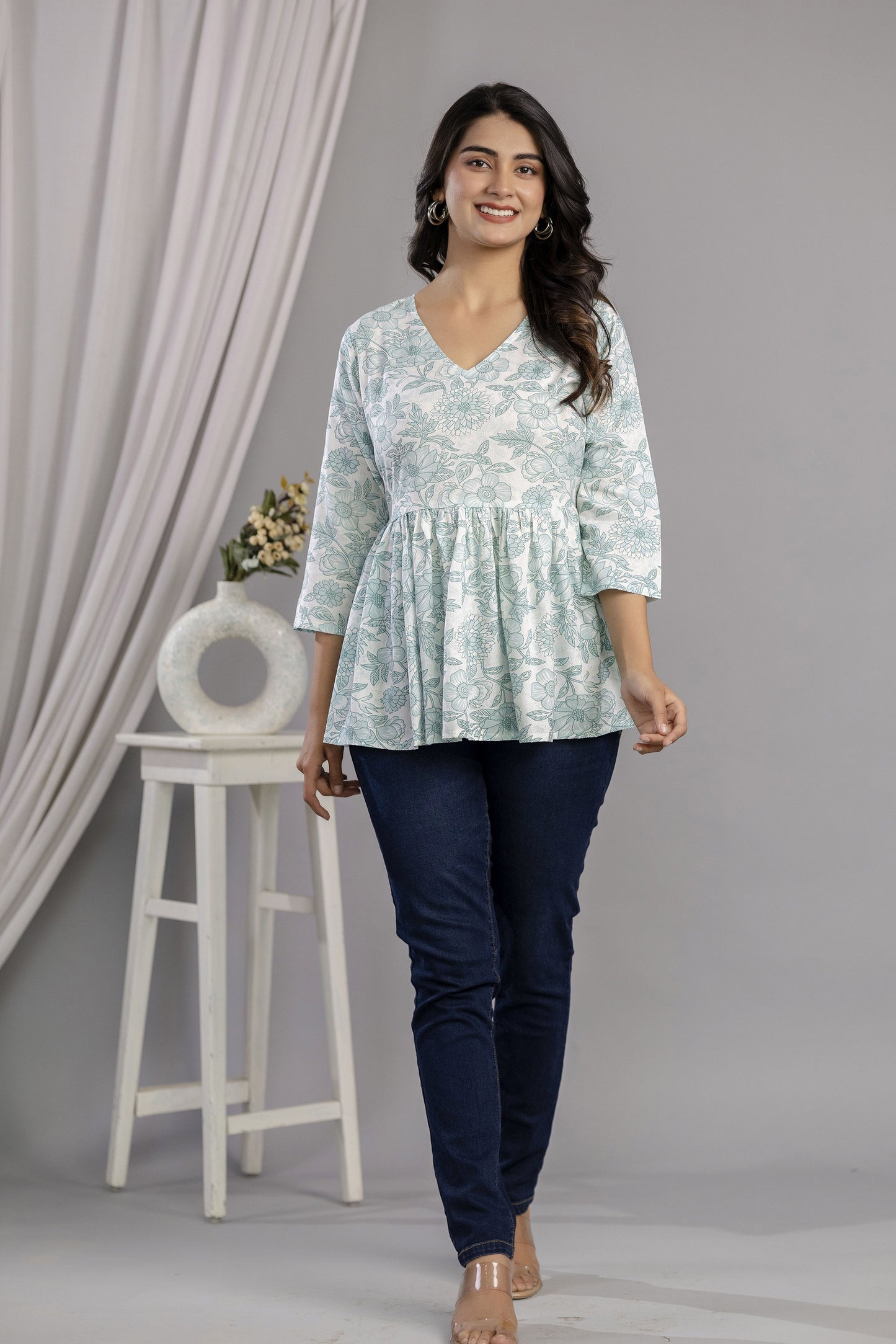 Veshviti Women Floral Print Peplum Top | V-Neck Casual Wear Top