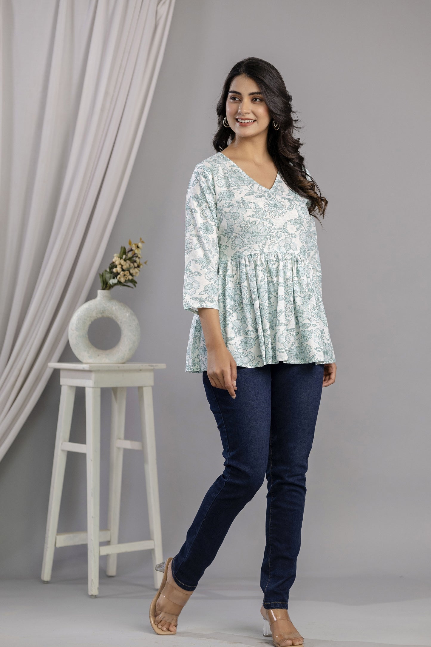 Veshviti Women Floral Print Peplum Top | V-Neck Casual Wear Top