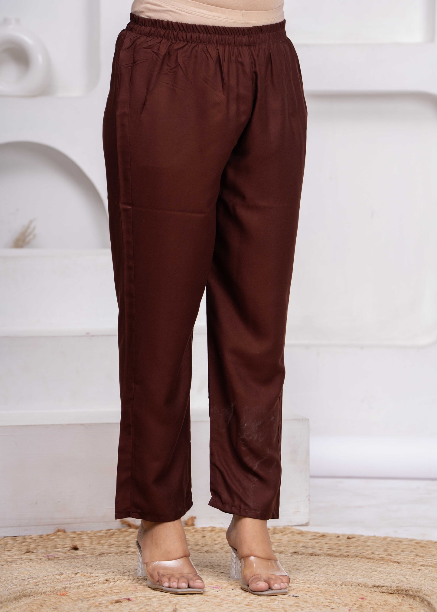 Women Brown Rayon Embroidered Kurta Pant Co-Ord Set | Stylish V-Neck Ethnic Cord Set for Women | Casual, Office & Daily Wear Outfit