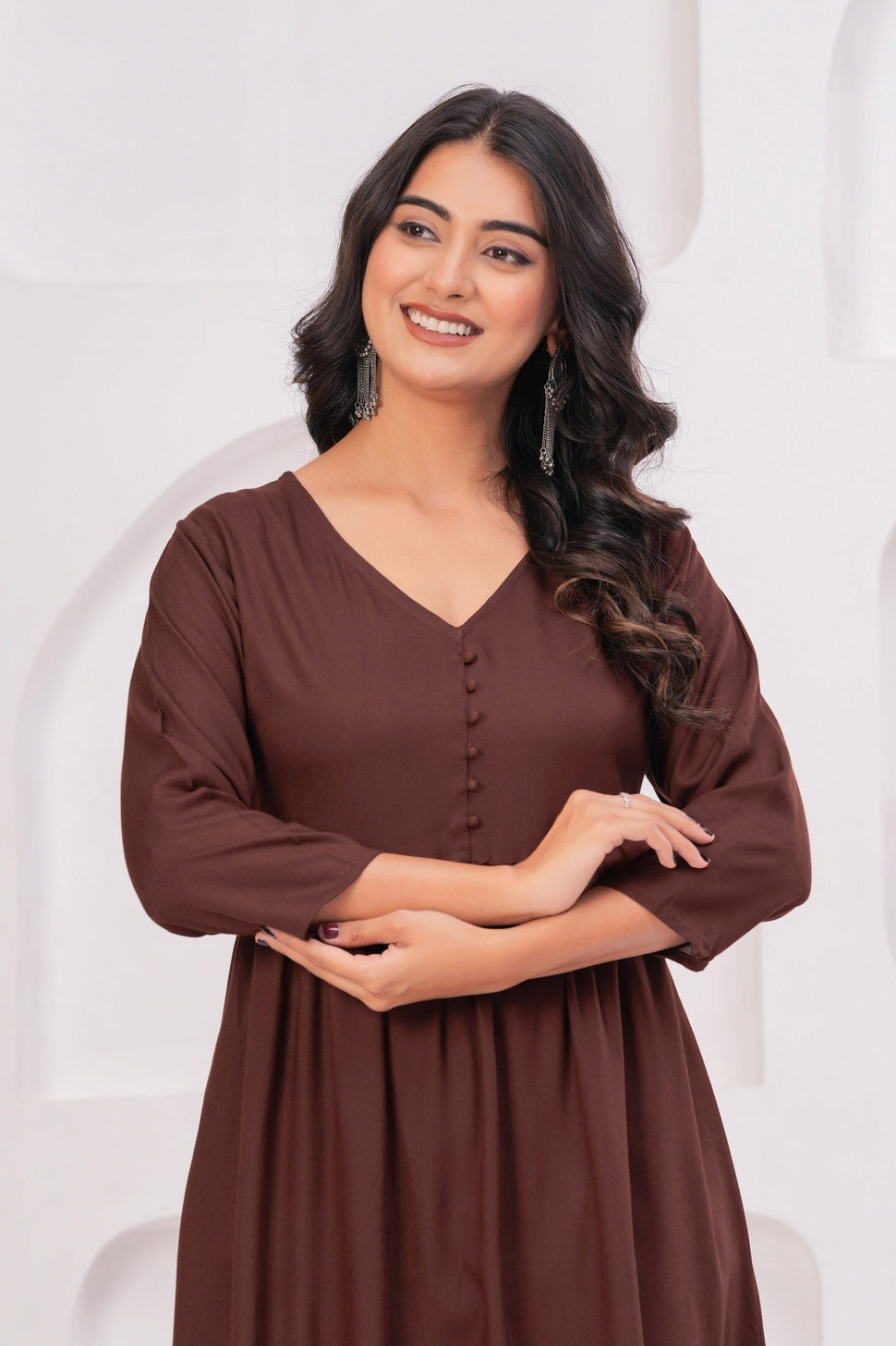 Women Brown Rayon Kurta Pant Co-Ord Set | Stylish Casual Ethnic Cord Set for Women | Comfortable Daily Wear Outfit