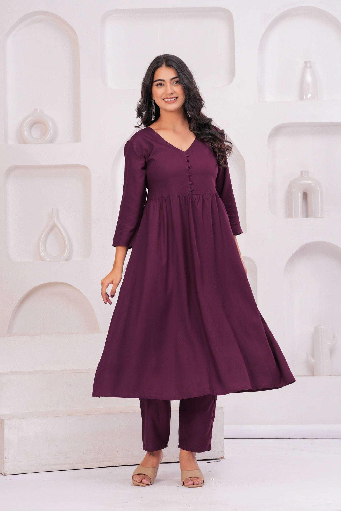 Women Wine Rayon Kurta Pant Co-Ord Set | Stylish Casual Ethnic Cord Set for Women | Comfortable Daily Wear Outfit