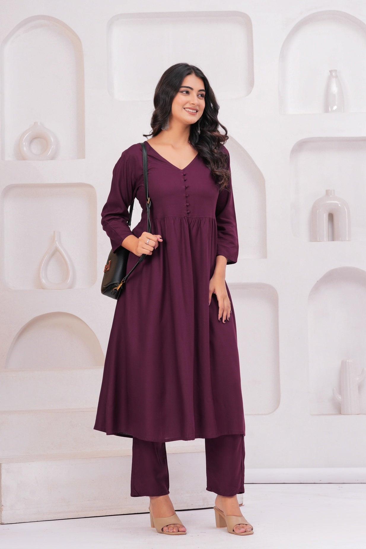 Women Wine Rayon Kurta Pant Co-Ord Set | Stylish Casual Ethnic Cord Set for Women | Comfortable Daily Wear Outfit