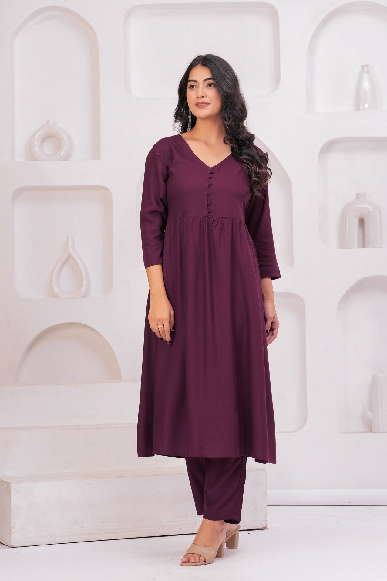 Women Wine Rayon Kurta Pant Co-Ord Set | Stylish Casual Ethnic Cord Set for Women | Comfortable Daily Wear Outfit