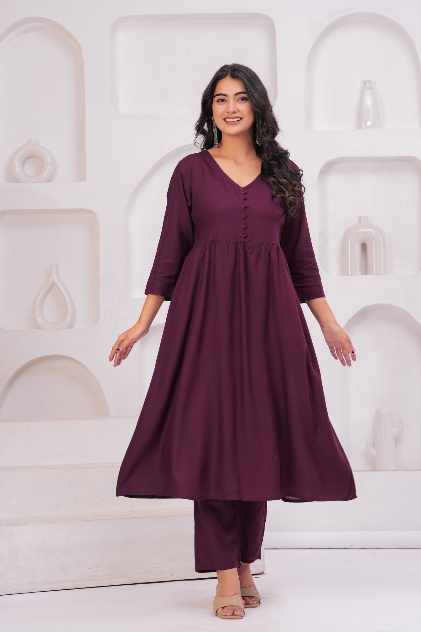 Women Wine Rayon Kurta Pant Co-Ord Set | Stylish Casual Ethnic Cord Set for Women | Comfortable Daily Wear Outfit