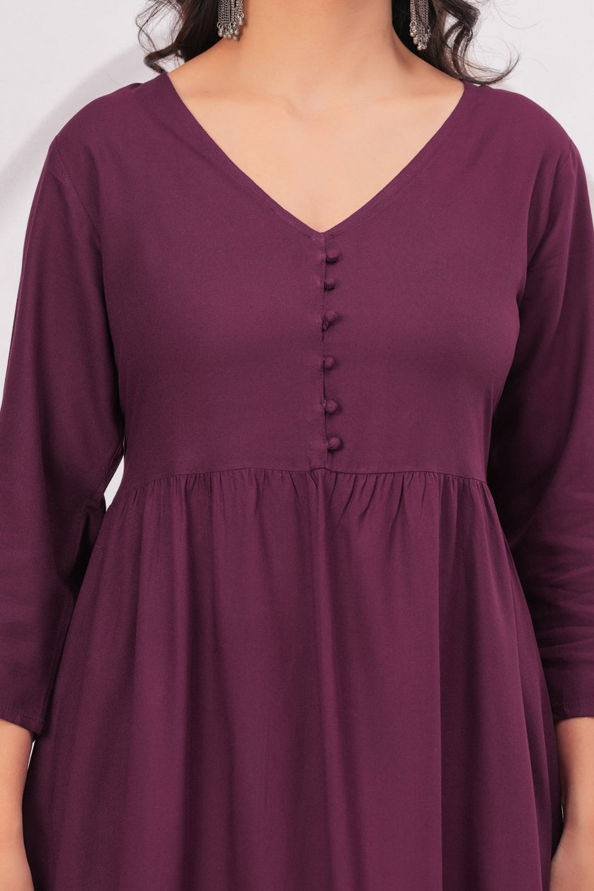 Women Wine Rayon Kurta Pant Co-Ord Set | Stylish Casual Ethnic Cord Set for Women | Comfortable Daily Wear Outfit