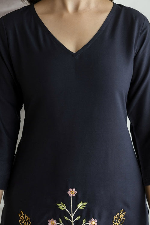 Women Black Orange Rayon Kurta Pant Co-Ord Set | Embroidered Ethnic Cord Set for Women | Stylish Casual & Office Wear Outfit